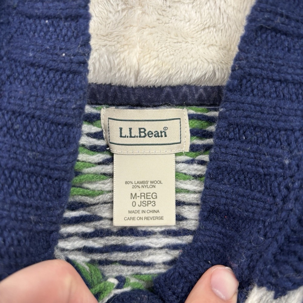 L.L.Bean Cardigan Sweater Women's Medium Lambswool Fair Isle Knit Hooded - Picture 5 of 9
